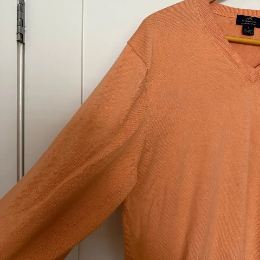 Brooks Brothers 346 Sweater Mens Large Peach 100% Supima Cotton V Neck Preppy